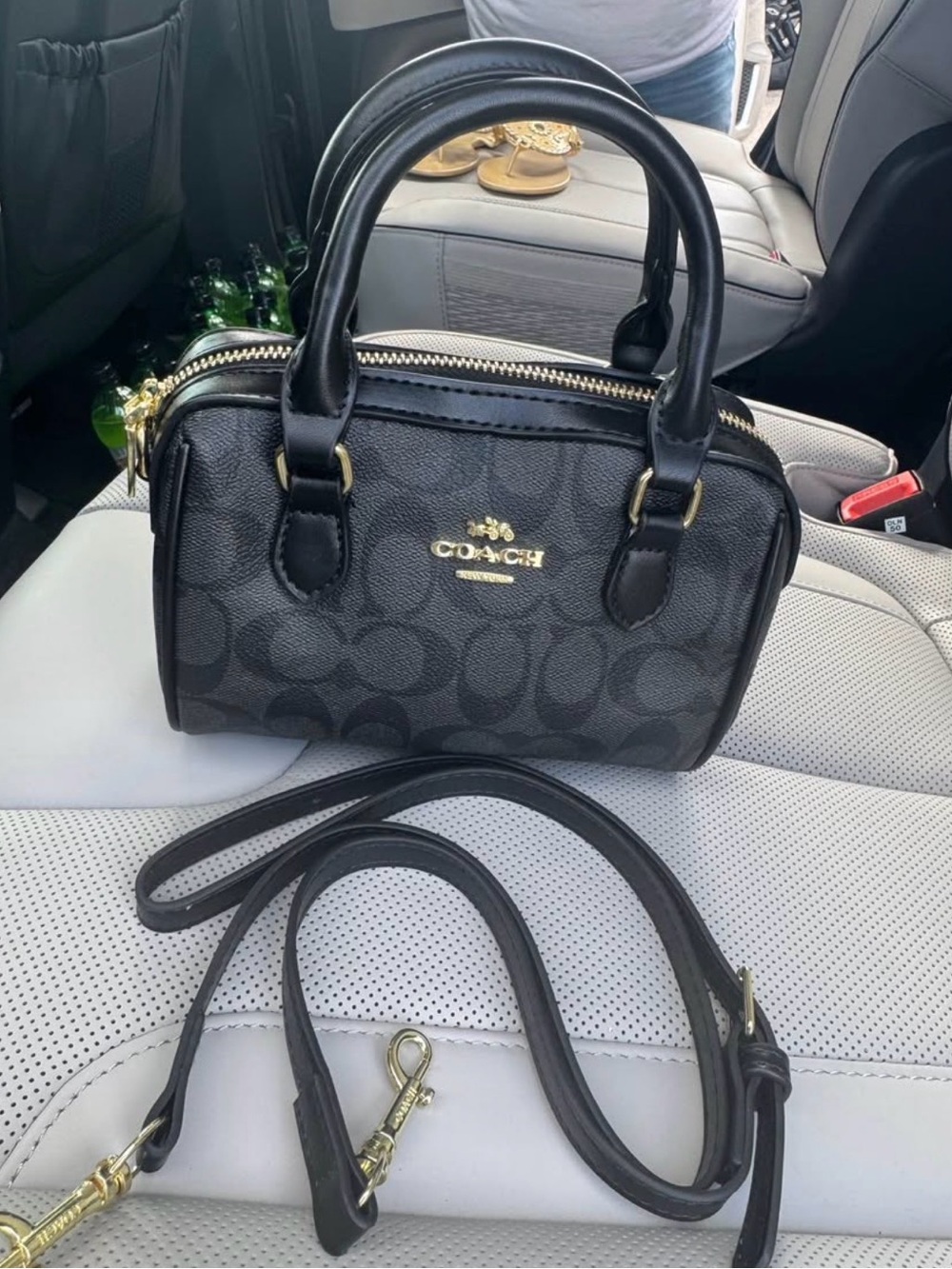 New Coach Rowan F83607 Signature Canvas Satchel Black Gold Crossbody